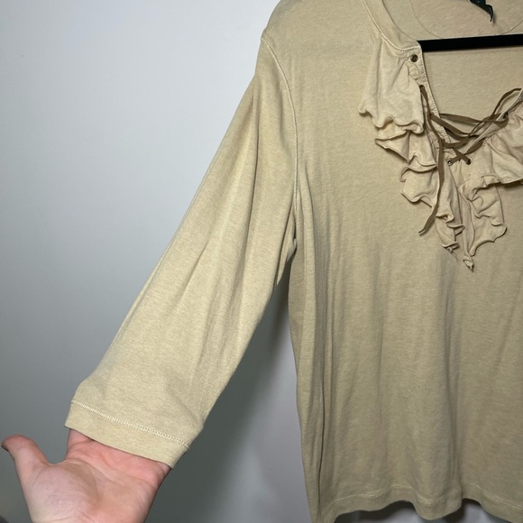 Lauren Ralph Lauren women’s Tan lace up ruffle equastrian 3/4 sleeve top in 2X - Picture 4 of 6